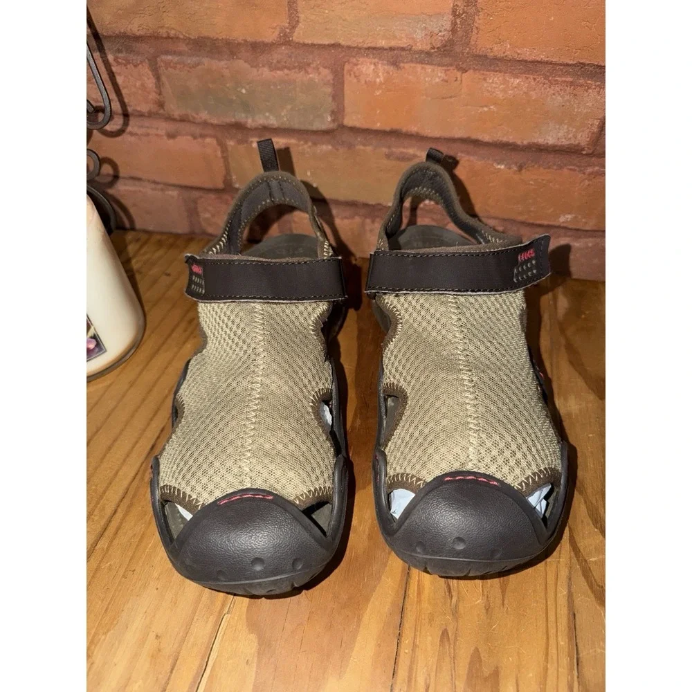 Crocs Swiftwater Sandals Men 10M Shoes Brown Mesh Leather Water Sport Comfort